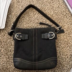 Coach Black Shoulder Bag with Silver Buckles and coin purse